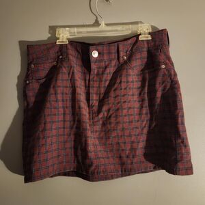 American Eagle Outfitters Red and Navy Plaid Mini Skirt